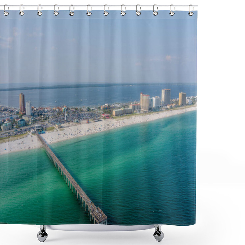 Personality  Aerial View Of The Gulf Pier On The Beach In Pensacola, Florida Shower Curtains