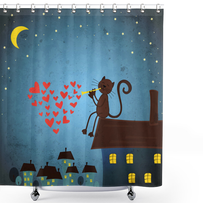 Personality  Valentines Day Background With Cat And Heart Shower Curtains