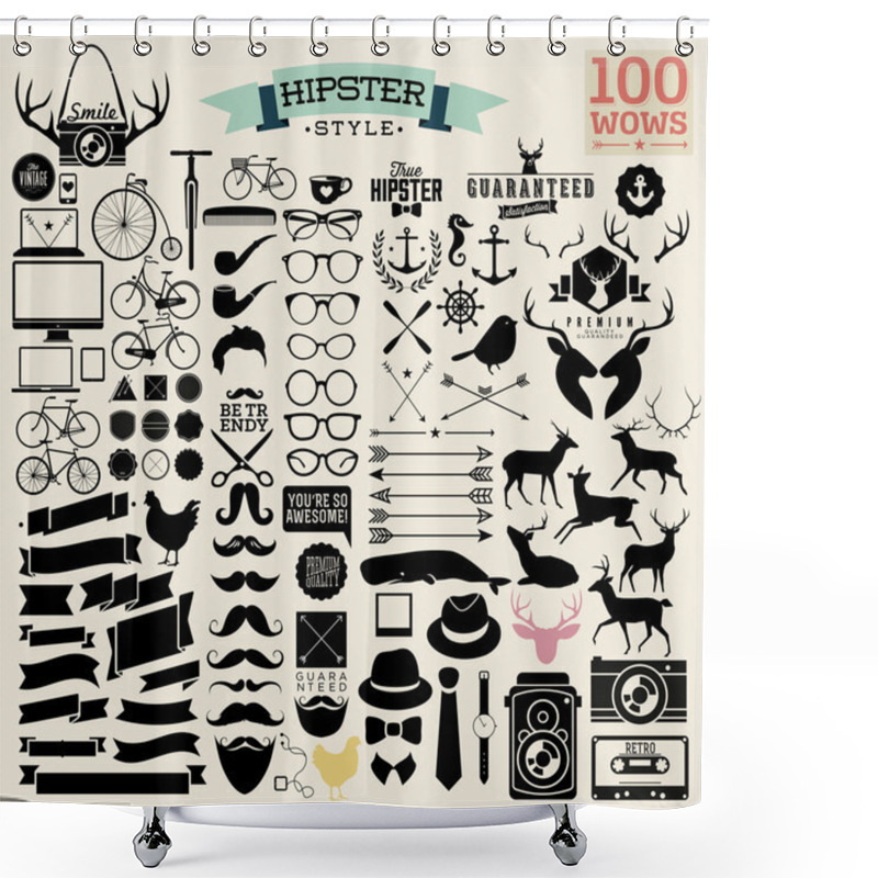 Personality  Hipster Icon, Label, Badge, Sticker! Wow! All You Need! Shower Curtains