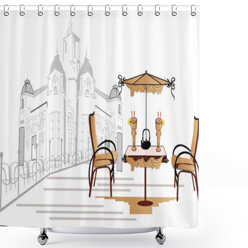 Personality  Series Of Old Streets With Cafes In Sketches Shower Curtains