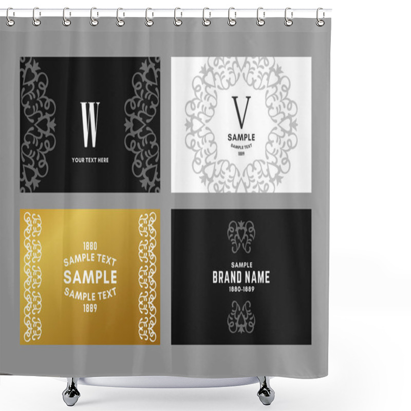 Personality  Set Of Four Elegant Monochrome Black Gold And White Decorative Ornamental Logo And Monogram Templates, Vector Illustration Shower Curtains