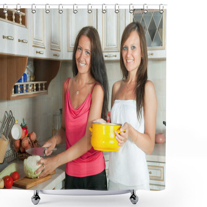 Personality  Women Cooking At Them Kitchen Shower Curtains