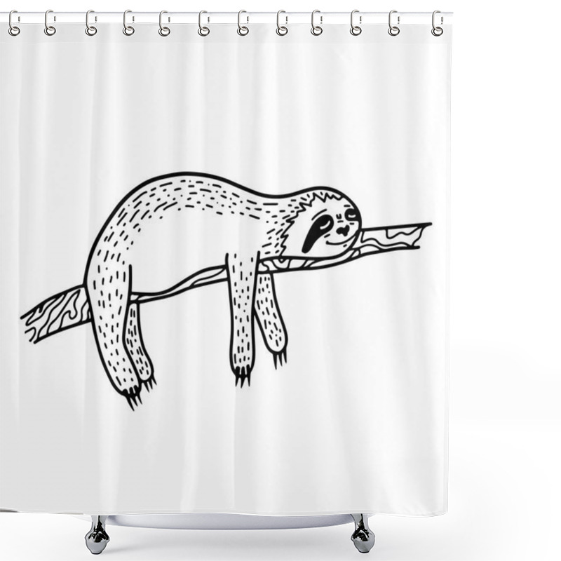 Personality  Lazy Hand Drawn Sloth Sleeping On A Tree Branch. Hand Drawn, Doodle Style. Shower Curtains