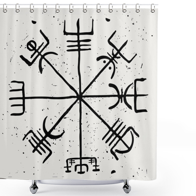 Personality   Vegvisir. The Scandinavian Runic Symbol Of Travelers And Sailors. Vector Illustration Shower Curtains