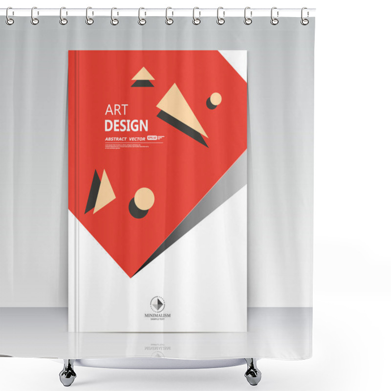 Personality  Abstract Blurb Theme. Text Frame Surface. A4 Brochure Cover Design. Title Sheet Model. Creative Front Page. Ad Banner Form Texture. Red Square Figure, Triangle Parts Icon. Flyer Fiber Font. Vector Art Shower Curtains