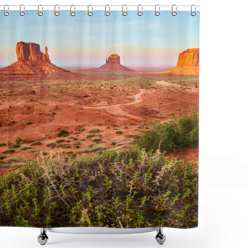 Personality  Sunset Glow Over Monument Valley, A Scenic Desert Escape In Arizona, 2016 Shower Curtains