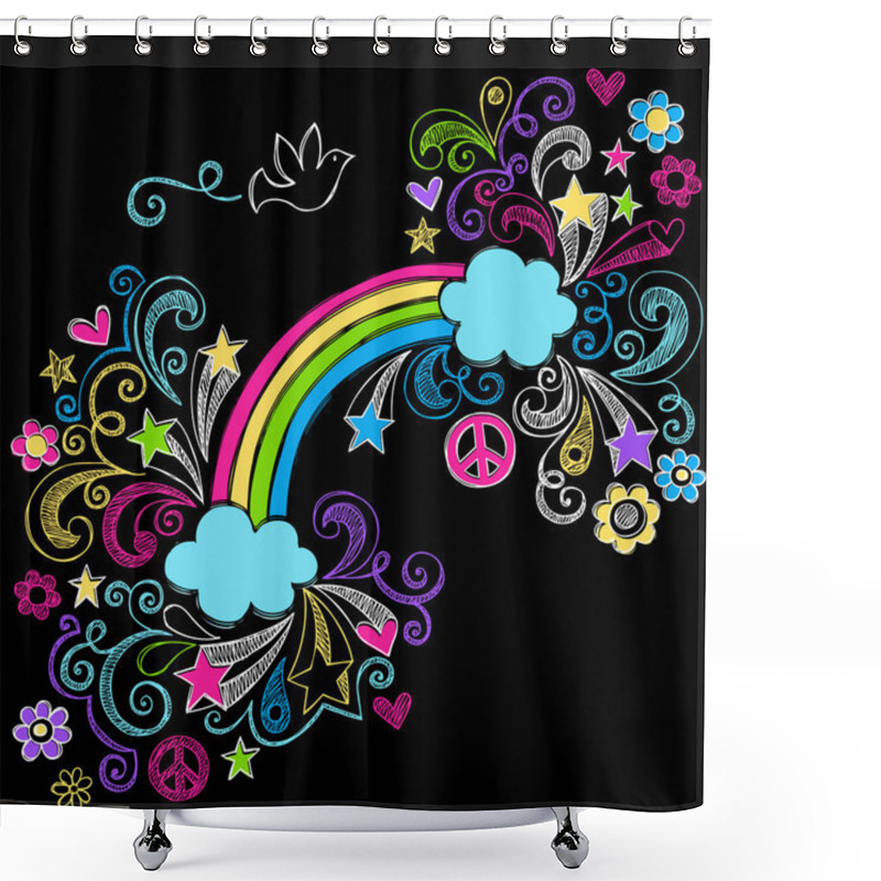 Personality  Rainbow And Peace Sign Dove Back To School Sketchy Notebook Doodles Shower Curtains