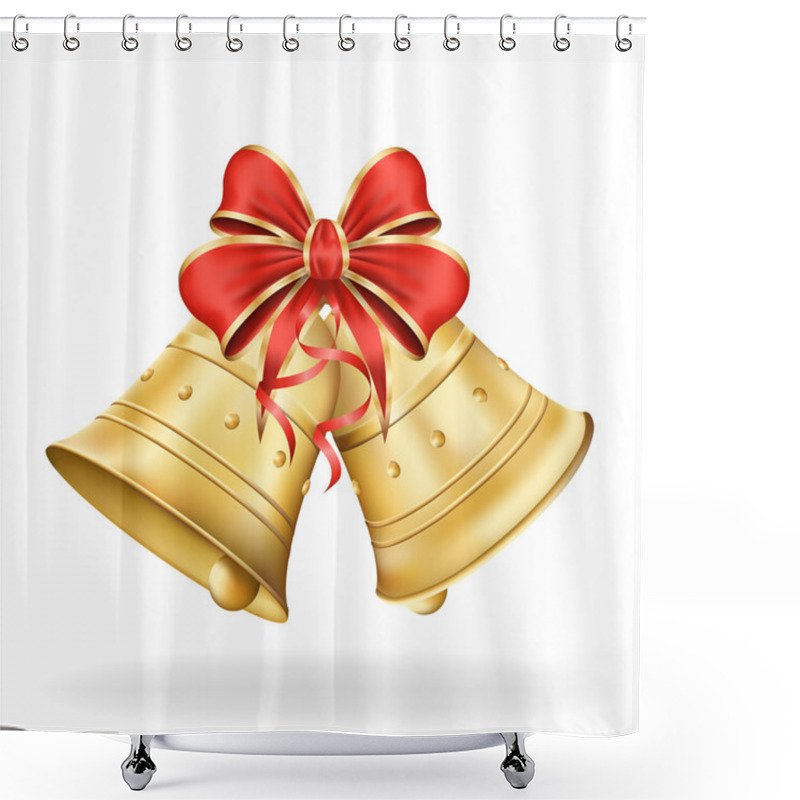 Personality  Christmas Bells With Red Bow On White Background. Xmas Decoratio Shower Curtains