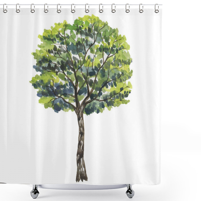 Personality  Watercolor Illustration With Trees. Green Trees, Plants, Forest, Nature, Landscape, Park, Spruce, Fir-tree, Oak, Maple, Linden, Fir, Cedar, Chestnut, Birch, Pine, Willow, Poplar, Blue Spruce. Watercolor Trees, Forest, Pine Blue Spruce Oak Landscape I Shower Curtains