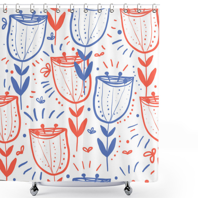 Personality  Seamless Hand Drawn Floral Pattern.  Botanical Background With Folk Motif Shower Curtains