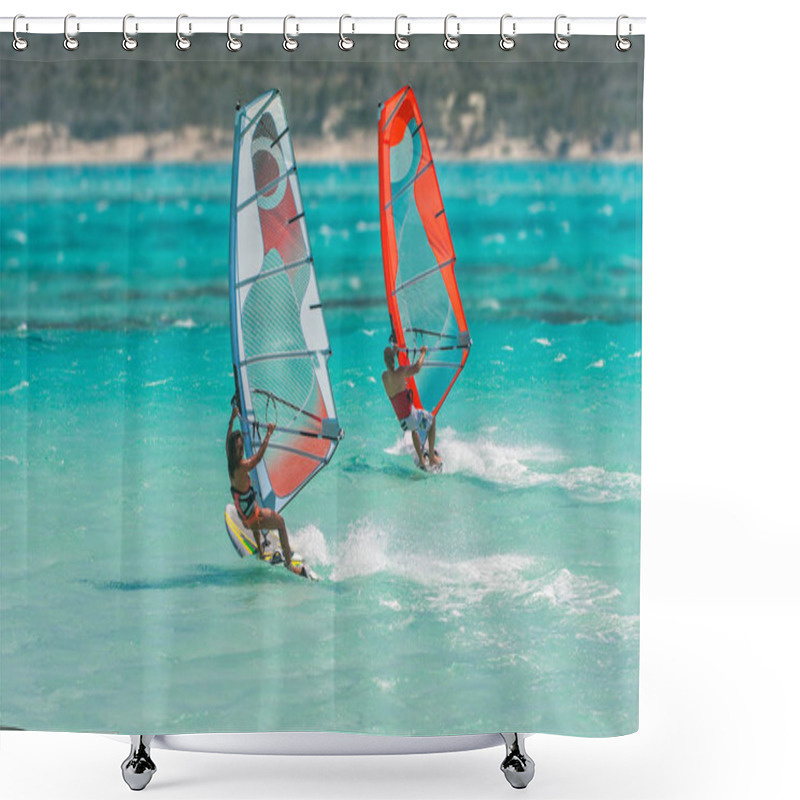 Personality  Windsurfers In The Lagoon Shower Curtains