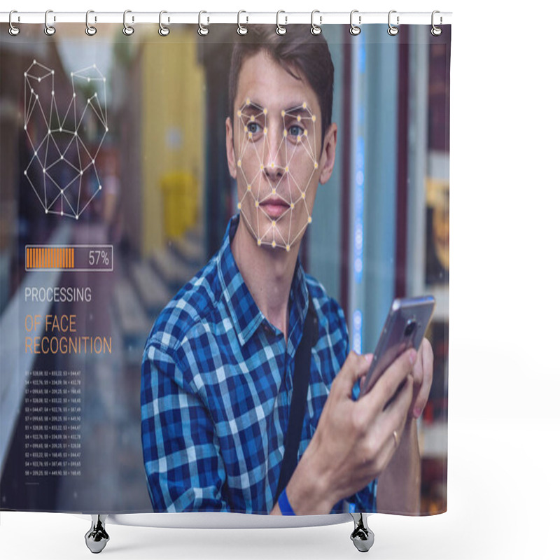 Personality  Concept Of A New Technology Of Face Recognition On Polygonal Grid Is Constructed By Points Of IT Security And Protection Shower Curtains