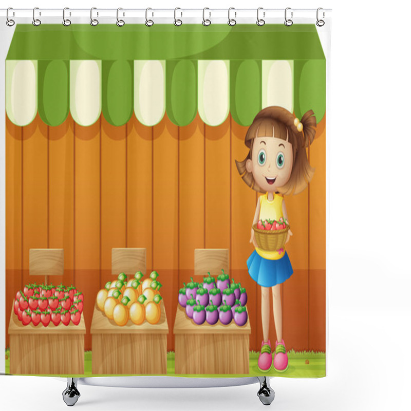 Personality  A Girl Selling Different Fruits Shower Curtains