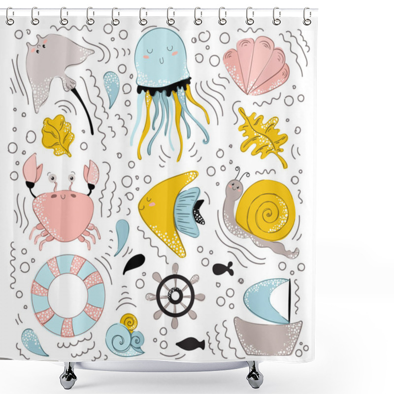 Personality  Vector Sea Animals Shower Curtains