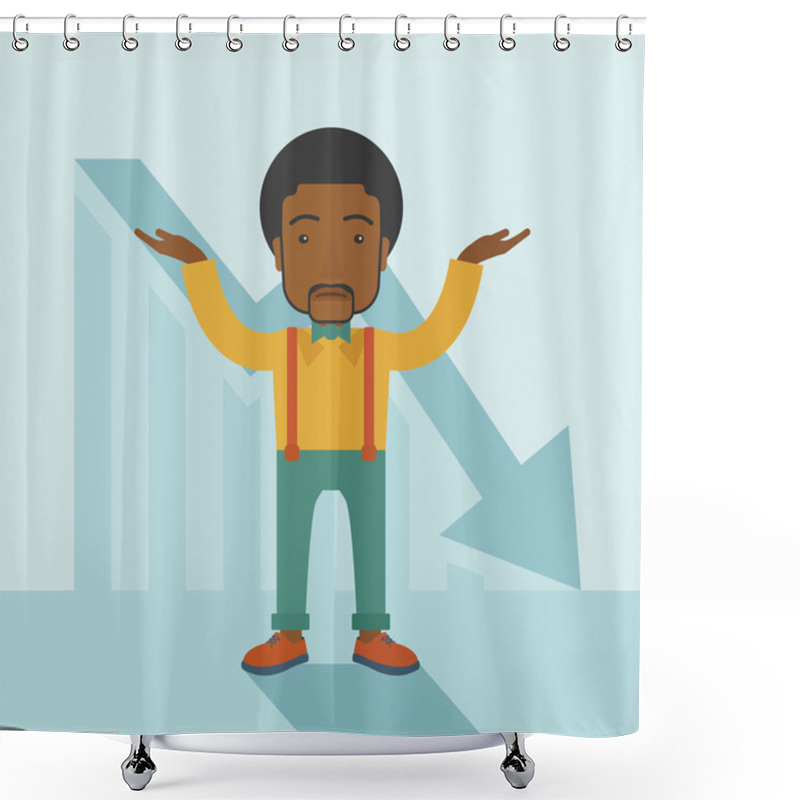 Personality  Guy Raising His Arms With Arrow Down Graph. Shower Curtains