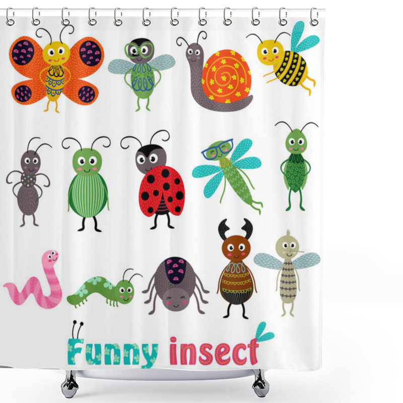 Personality  Set Of Isolated With Funny Insect Shower Curtains