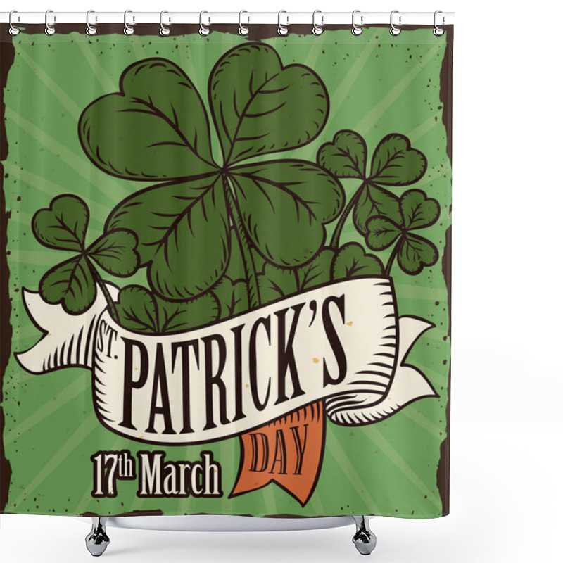 Personality  Retro Design With Clovers And Ribbons For St. Patrick Day, Vector Illustration Shower Curtains