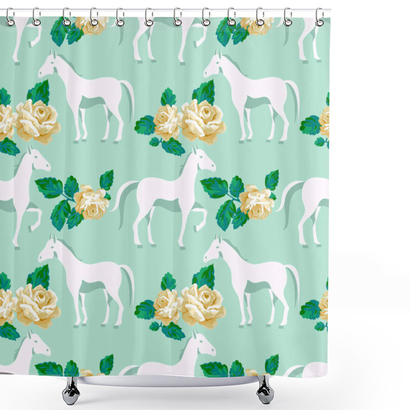 Personality  Floral Seamless Pattern With Horse And Pretty Roses.  Horse Vect Shower Curtains