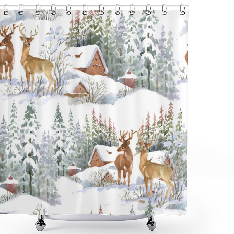 Personality  Winter Landscape With Deers Shower Curtains