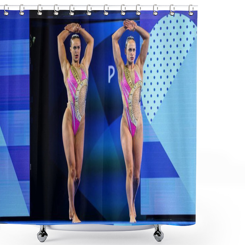 Personality  PARIS, FRANCE - 9 AUGUST, 2024: SHORTMAN Kate THORPE Isabelle, The Artistic Swimming, Duet, Technical Routine, Artistic Swimming, Duet, Technical Routine, The Paris 2024 Olympic Games At Aquatics Centre Shower Curtains