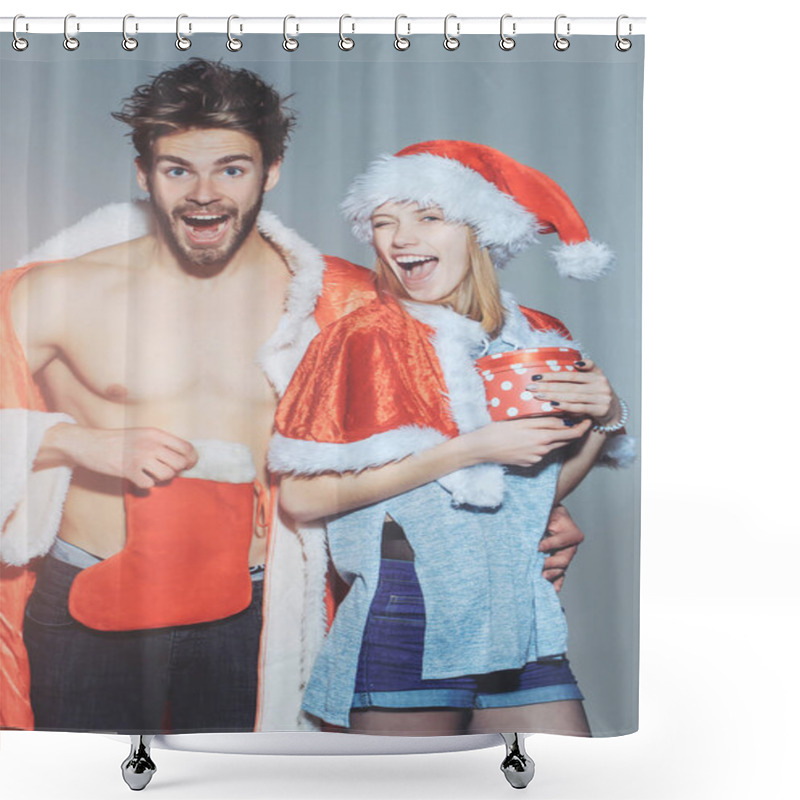 Personality  Happy Christmas Couple Of Santa Shower Curtains