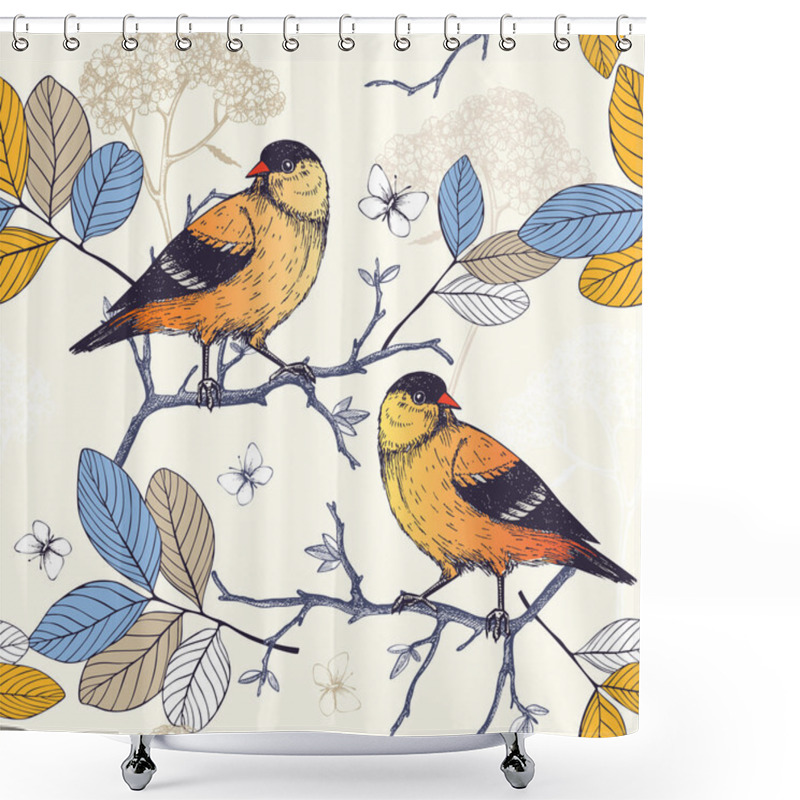 Personality  Seamless Pattern With Birds Shower Curtains