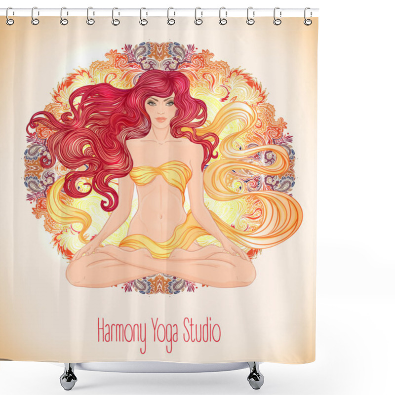 Personality  Caucasian Girl Sitting In Lotus Pose Shower Curtains