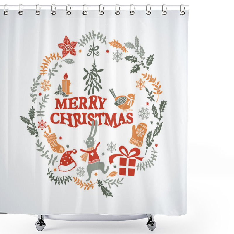 Personality  Christmas Doodle Greeting Card Shower Curtains