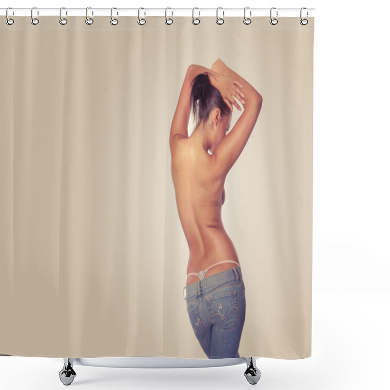 Personality  Topless Girl In Blue Jeans Shower Curtains