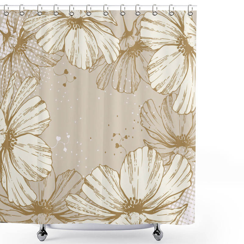 Personality  Background With Blooming Flowers And Hearts Shower Curtains