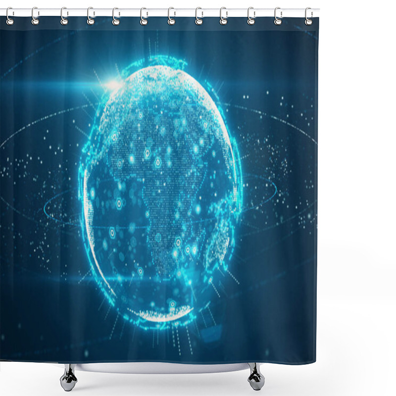 Personality  3d Illustration Of Digital Planet Earth Data Abstract Of A Technological Data Network Transmitting Communication, Complexity And Data Flow Of The Modern Digital Era Shower Curtains