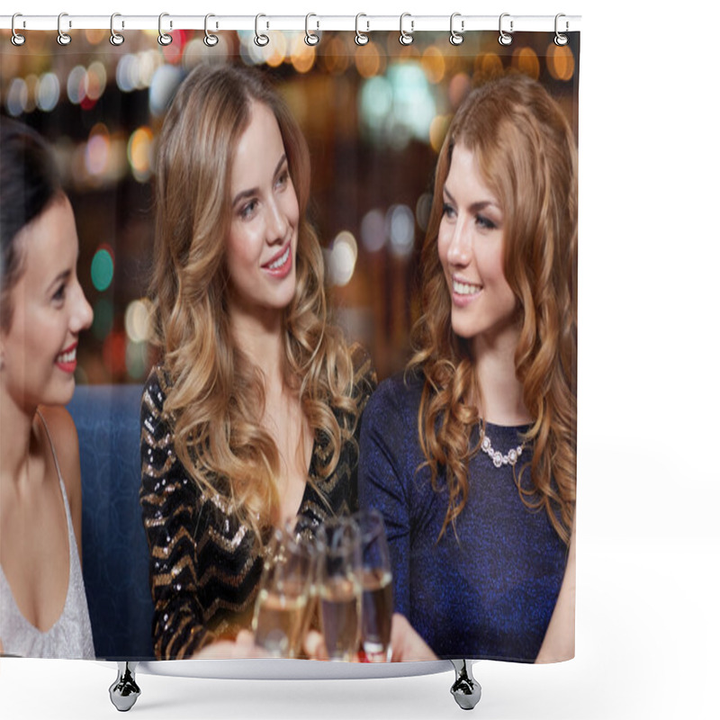 Personality  Happy Women With Champagne Glasses At Night Club Shower Curtains