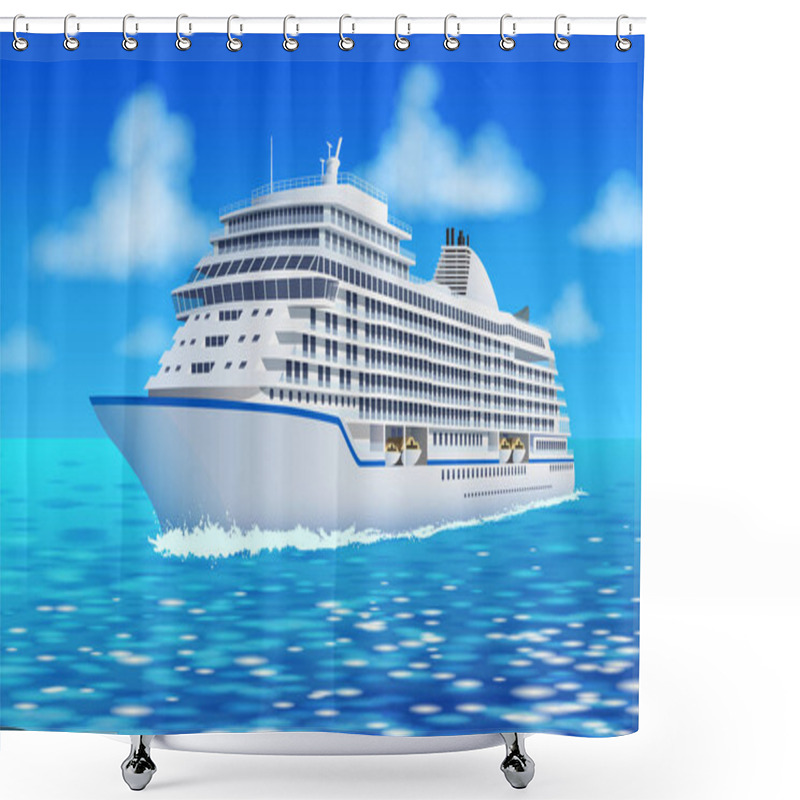 Personality  Great Cruise Liner, Ocean, Blue Sky In Flat Style. Shower Curtains