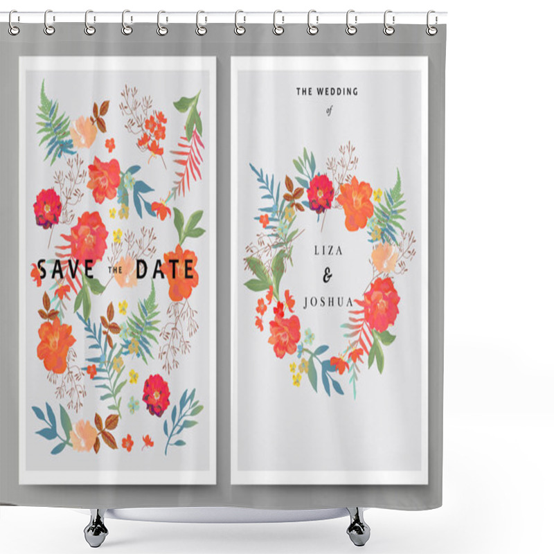 Personality  Wedding Illustration With Floral Background. Beautiful Flowers A Shower Curtains