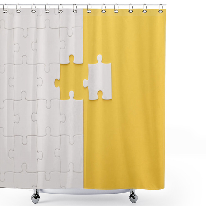 Personality  Top View Of White Jigsaw Puzzle On Yellow Background Shower Curtains