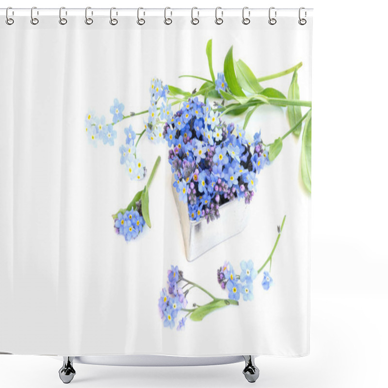 Personality  Silver Heart Shape With Forget-me-not Flowers Isolated On White Shower Curtains