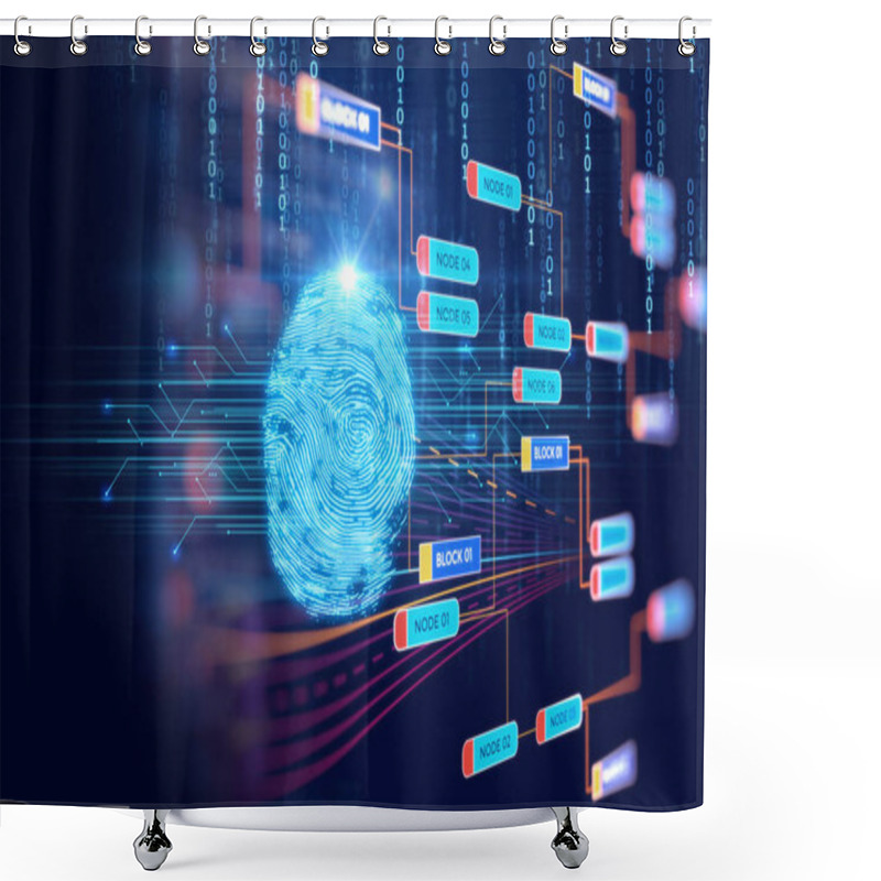 Personality  Fingerprint Scanning On Blue Technology  Illustration Shower Curtains