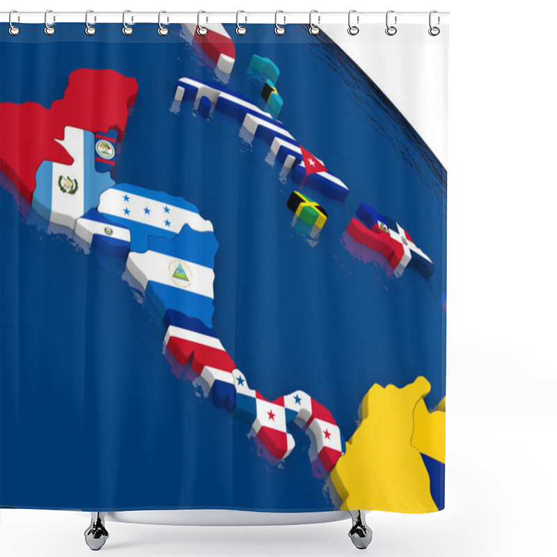 Personality  Central America On 3D Map With Flags Shower Curtains