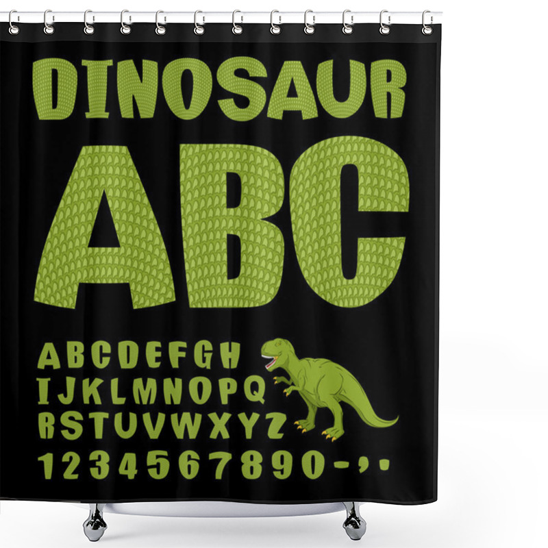 Personality  Dinosaur ABC. Font Of Prehistoric Reptile. Green Letters. Textur Shower Curtains