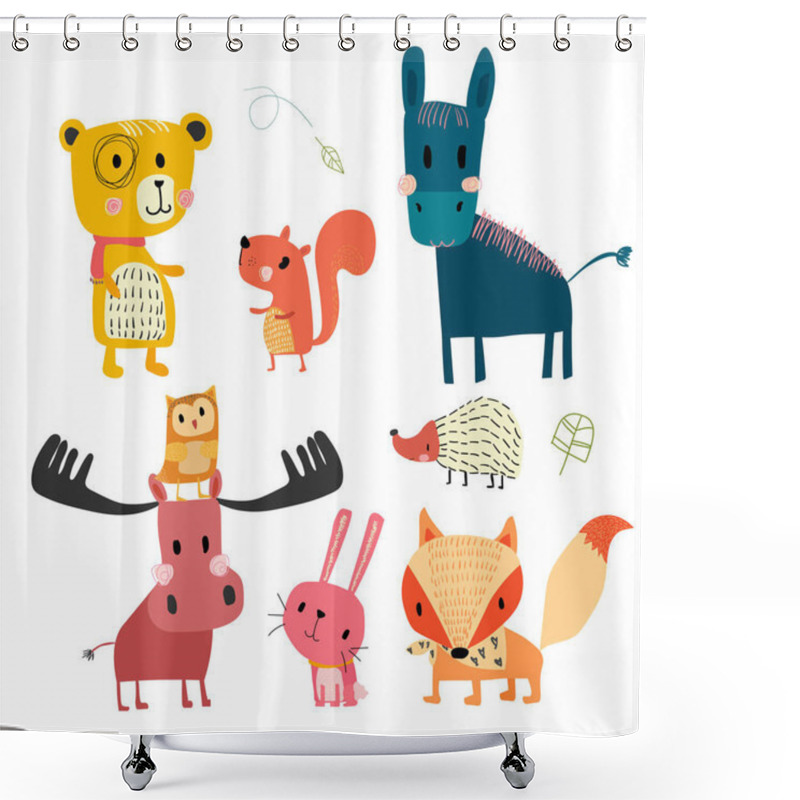 Personality  Hand Drawn Wild Animal Cute Character Collection Shower Curtains