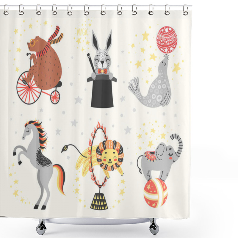 Personality  Vector Illustration Of Circus Animal. Cute Cartoon Characters. Isolated On White Shower Curtains