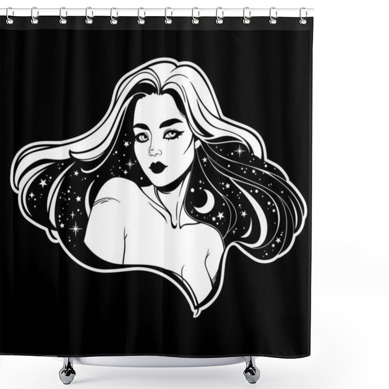 Personality  Portrait Of A Fairy Girl With Space Hair Shower Curtains