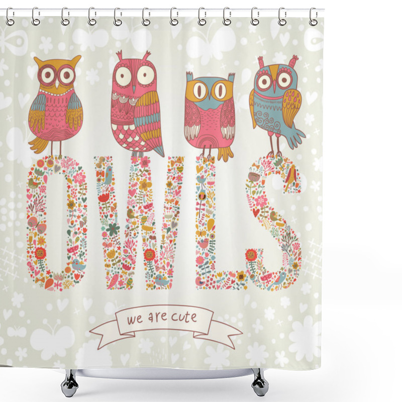 Personality  Cute Cartoon Owls In Vector Shower Curtains