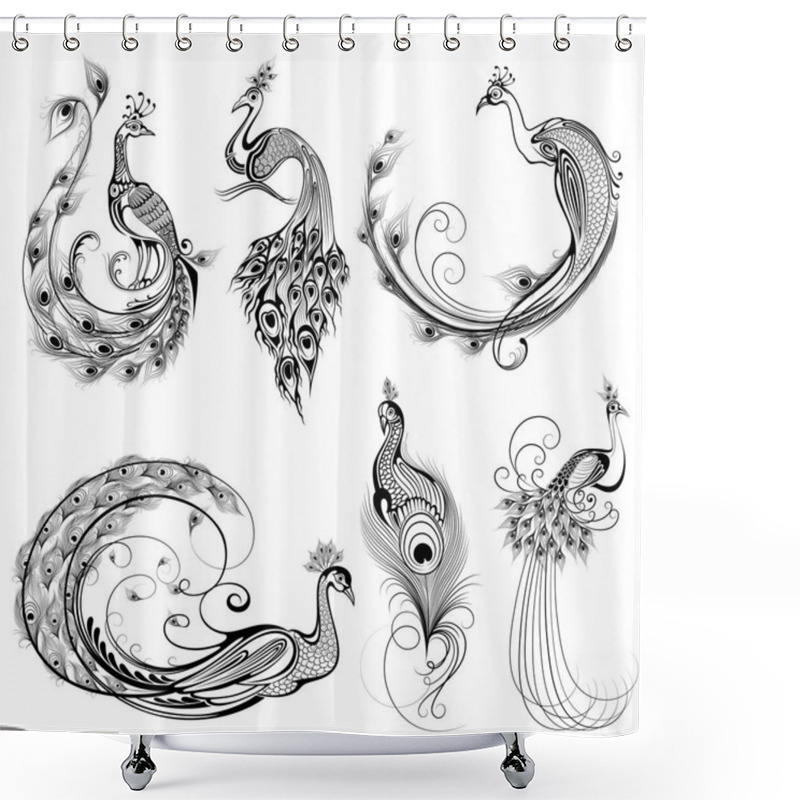 Personality  Tattoo Art Design Of Peacock Collection Shower Curtains