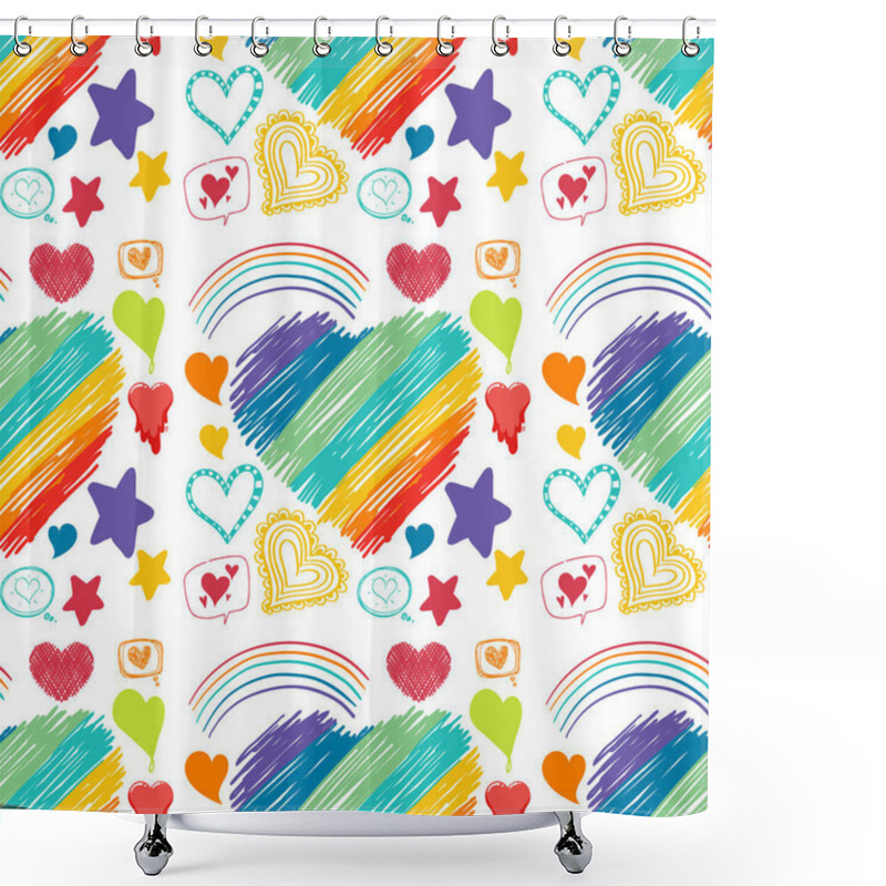 Personality  Seamless Pattern Of Heart And Rainbow Icons Illustration Shower Curtains