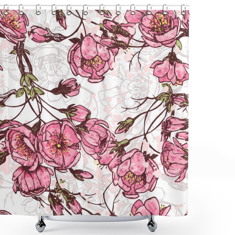 Personality  Sakura Seamless Pattern Shower Curtains