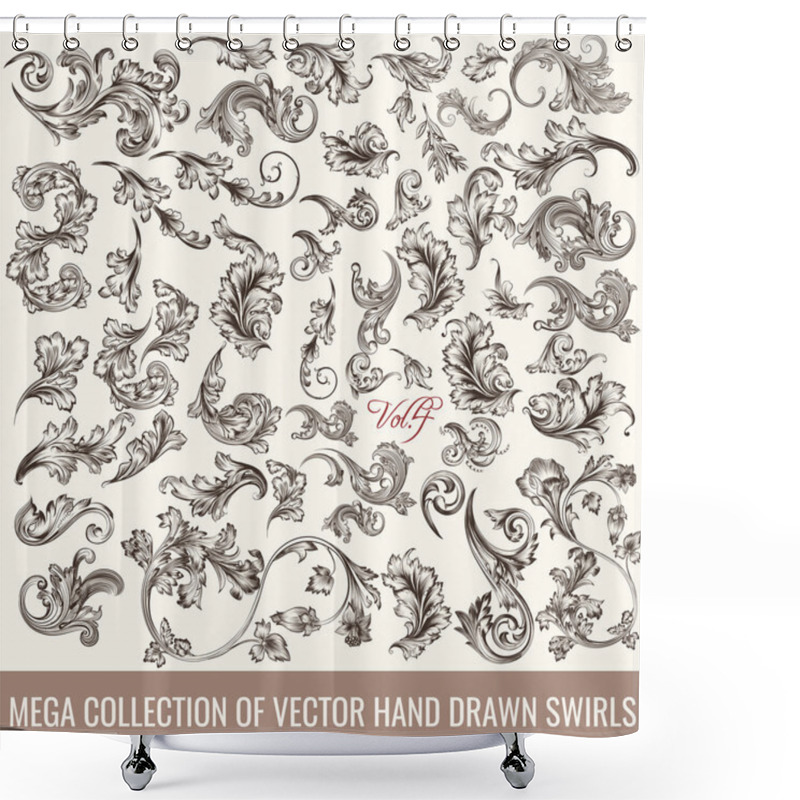 Personality  Collection Of Vector Hand Drawn Flourishes In Engraved Style. Me Shower Curtains