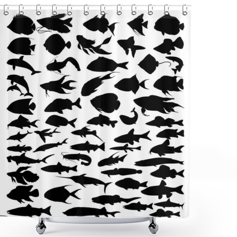 Personality  Collection Silhouettes Of Fish. Fish Silhouettes. Set Of Fish. Bundle Fish. Fish Silhouettes. Vector Illustration. Shower Curtains