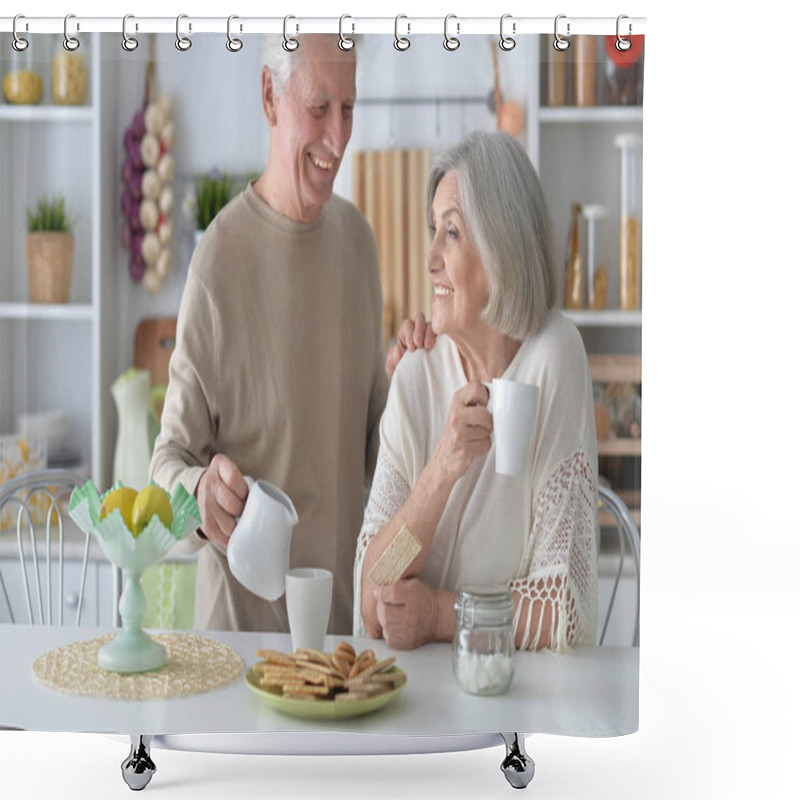 Personality  Senior Couple Drinking Tea Shower Curtains