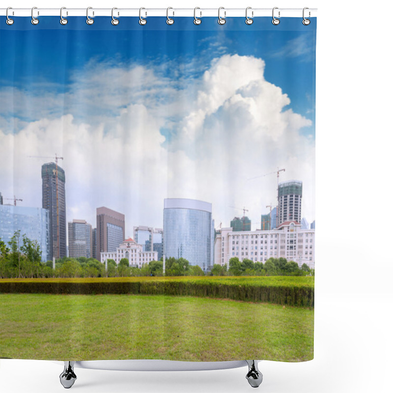 Personality  City Park With Modern Buildings Shower Curtains